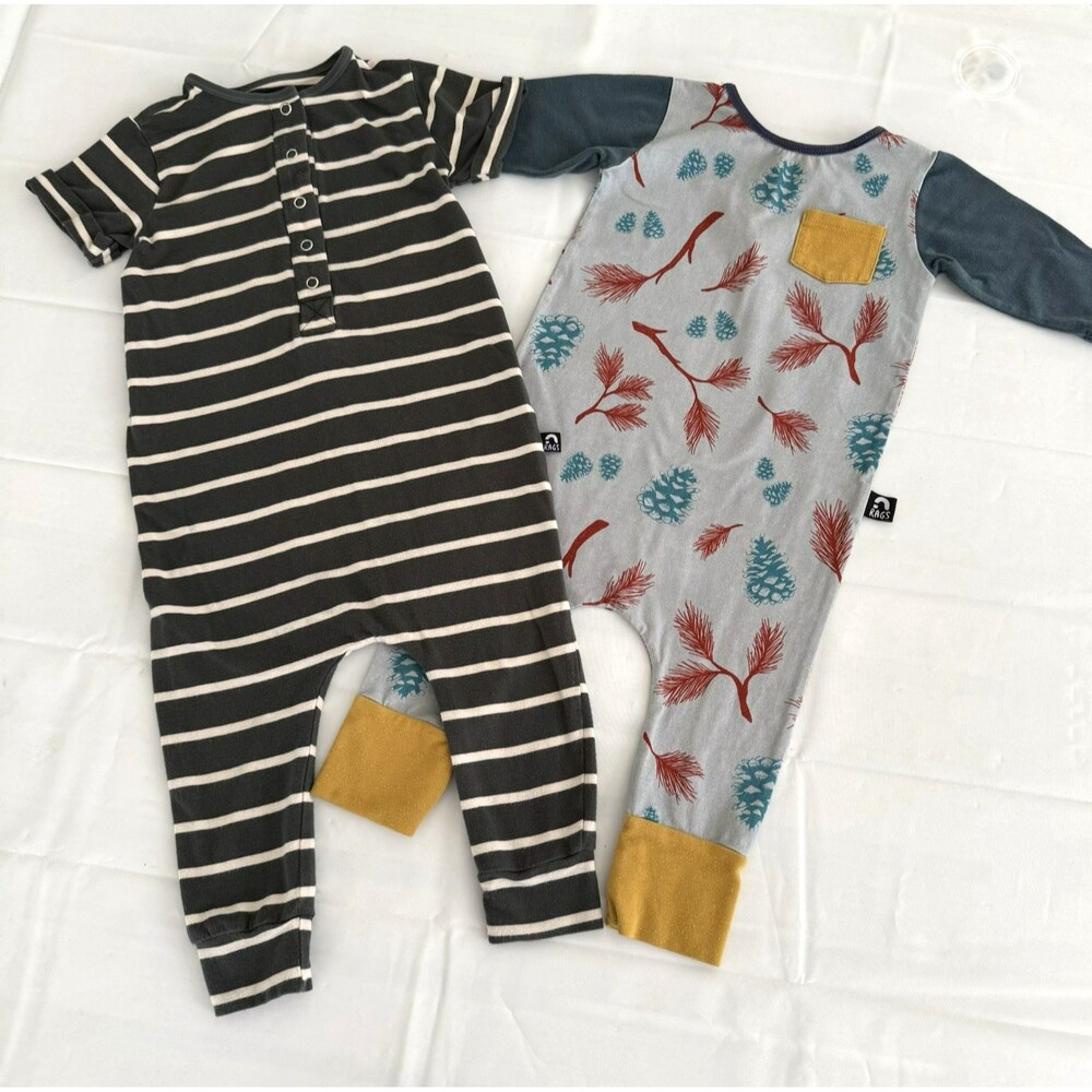 Lot of Two Rags to Raches Rompers 18-24M Pine Cone & Striped Olive Soft Stretch
